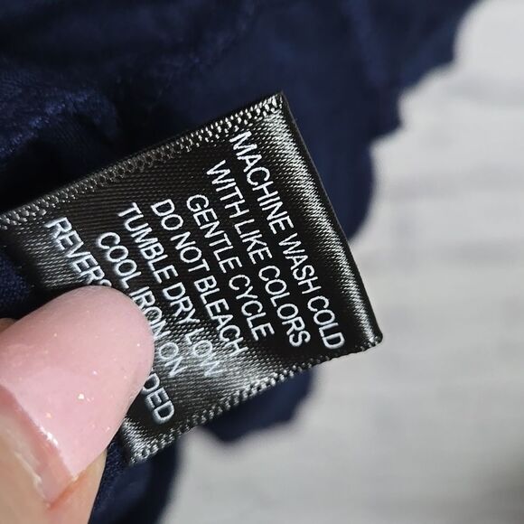 Women's 3XL Navy Blue Floral Embroidered Bell Sleeve Tunic Top Ruffled Peasant - Picture 9 of 10